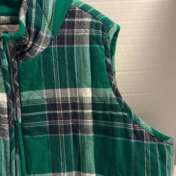 Quilted Flannel Padded Vest Womens Size 22/24W Green Plaid Pockets Casual Layer - Picture 4 of 16